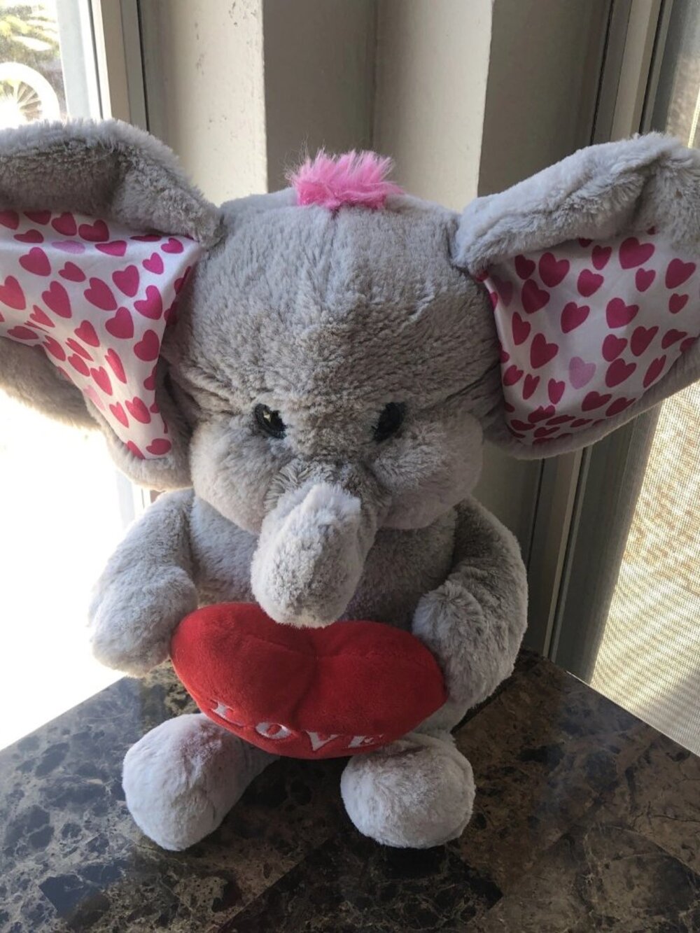 Elephant Stuffed Heart Fabric Inner Ear Musical Dances I Love You Toy Gift
